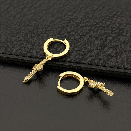 Drop Cross Hoop Earrings 18k Gold Vermeil + Moissanite