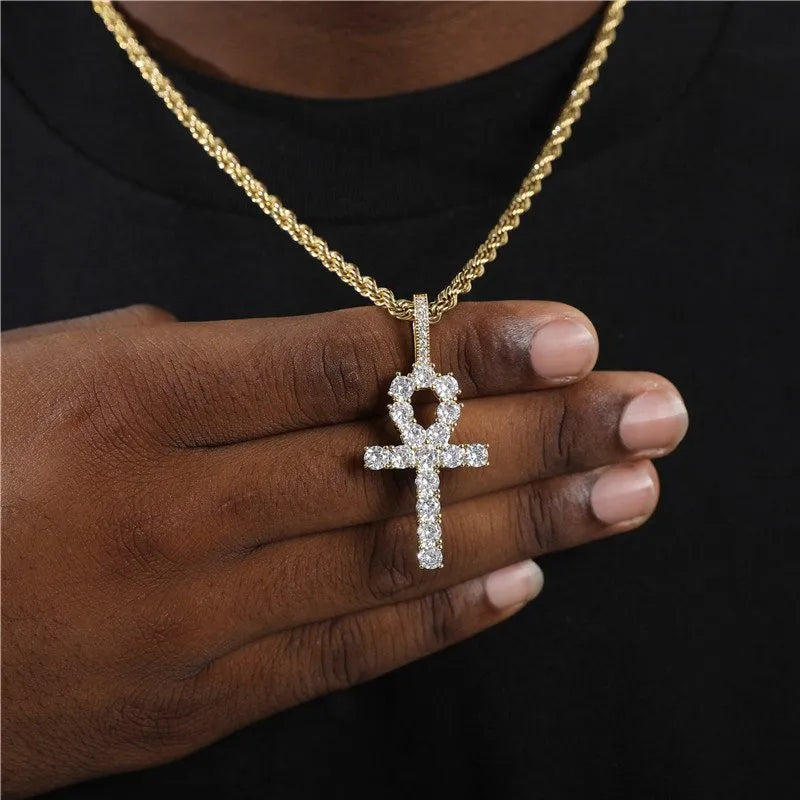 Diamond Ankh Key Pendant Yellow Gold