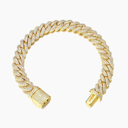 10mm Diamond Prong Cuban Bracelet 18k Gold