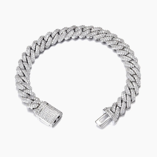 10mm Diamond Prong Cuban Bracelet White Gold