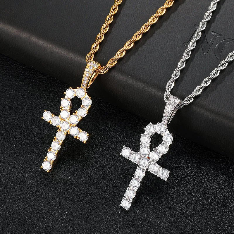 Diamond Ankh Key Pendant White Gold