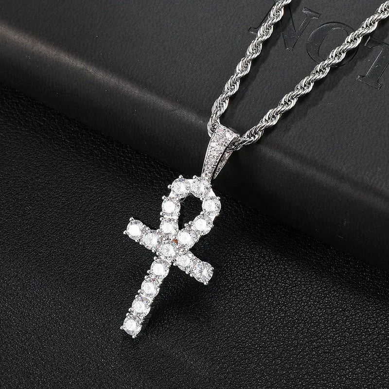 Diamond Ankh Key Pendant White Gold