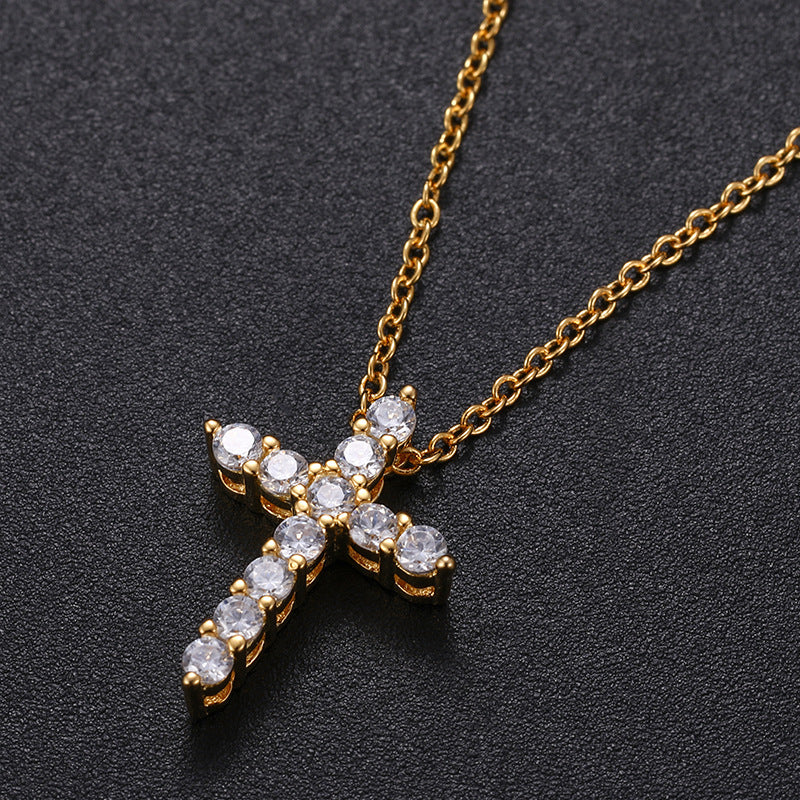 Moissanite Micro Cross Pendant - 18k Gold Vermeil