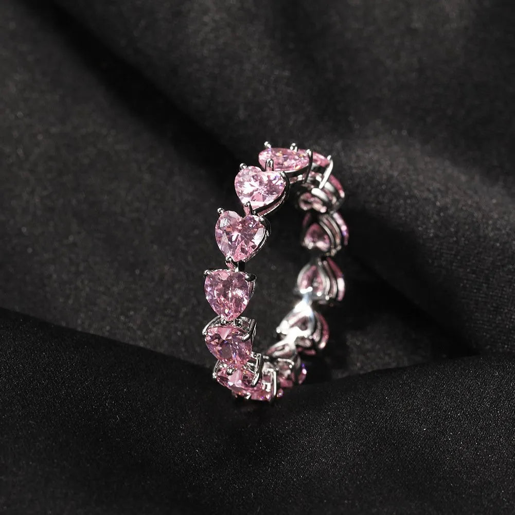 4mm Pink Heart Cut Eternity Ring White Gold