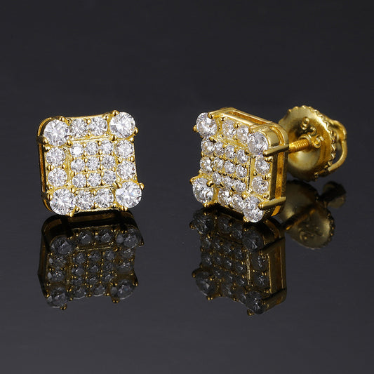 8mm Cluster Square Earrings 18k Gold Vermeil + Moissanite