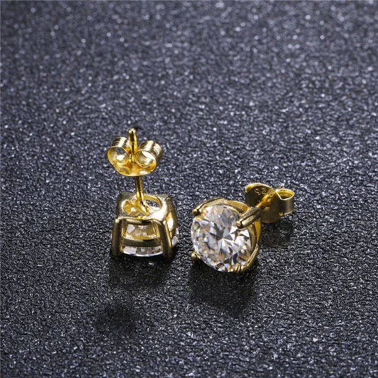 Round Cut Diamond Stud Earrings 18k Gold Vermeil + Moissanite