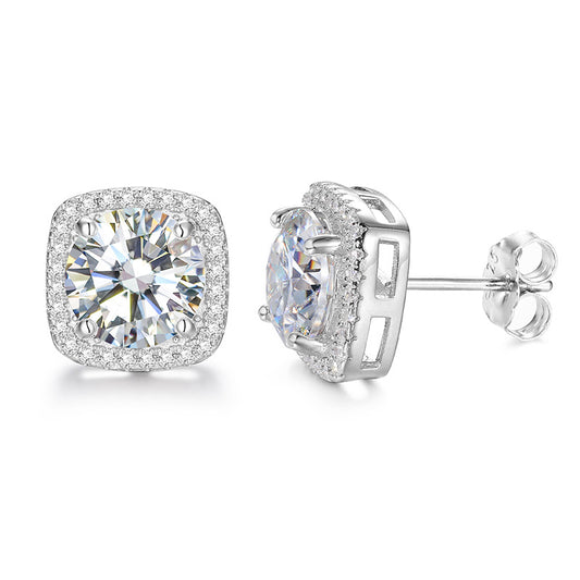 Cushion Cut Stud Earrings 925 Silver + Moissanite