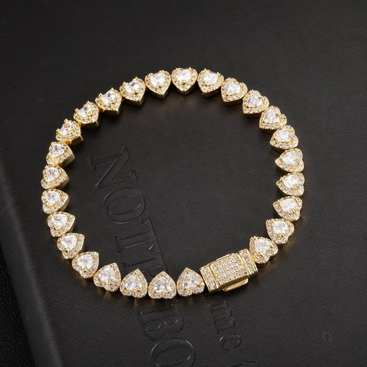 7mm Heart Cluster Tennis Bracelet 18k Yellow Gold