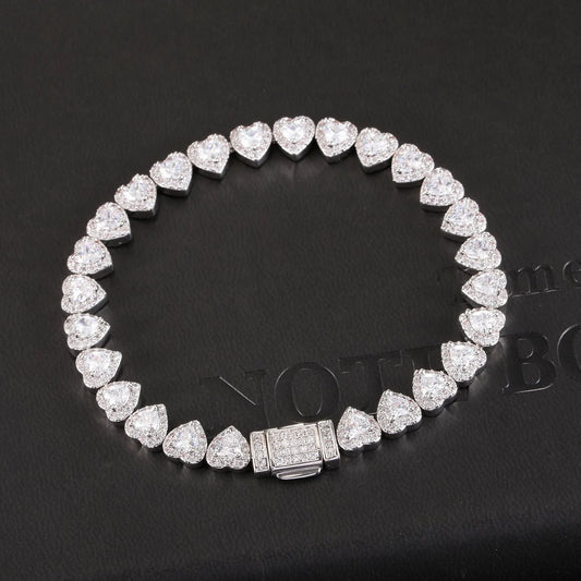 7mm Heart Cluster Tennis Bracelet White Gold