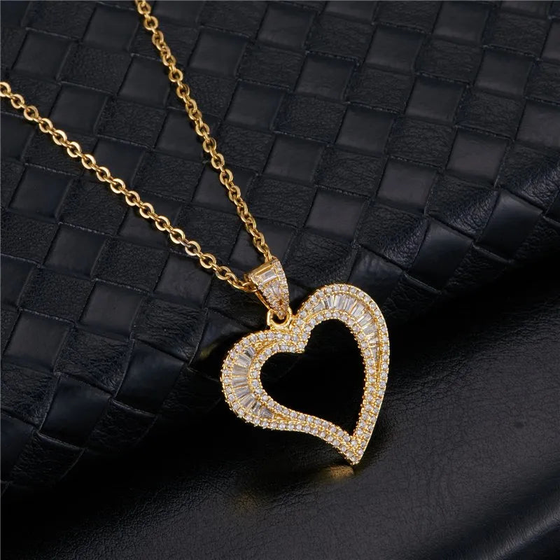 Baguette Heart Pendant Yellow Gold