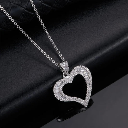 Baguette Heart Pendant White Gold