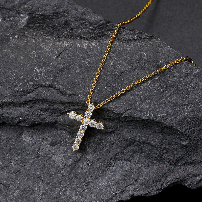 Moissanite Micro Cross Pendant - 18k Gold Vermeil