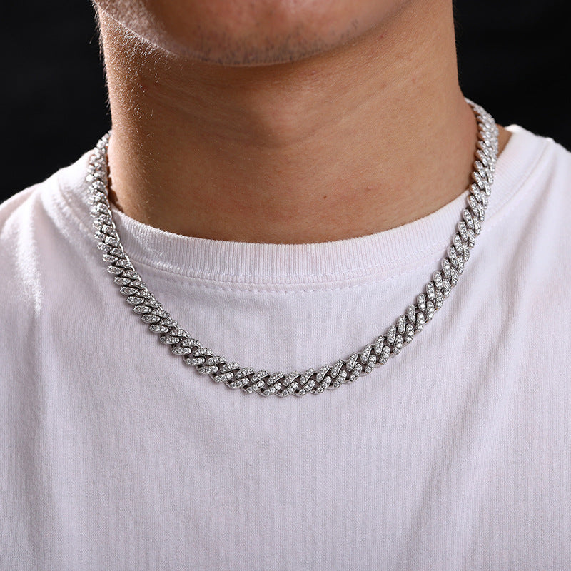 8mm Diamond Cuban Link Chain White Gold