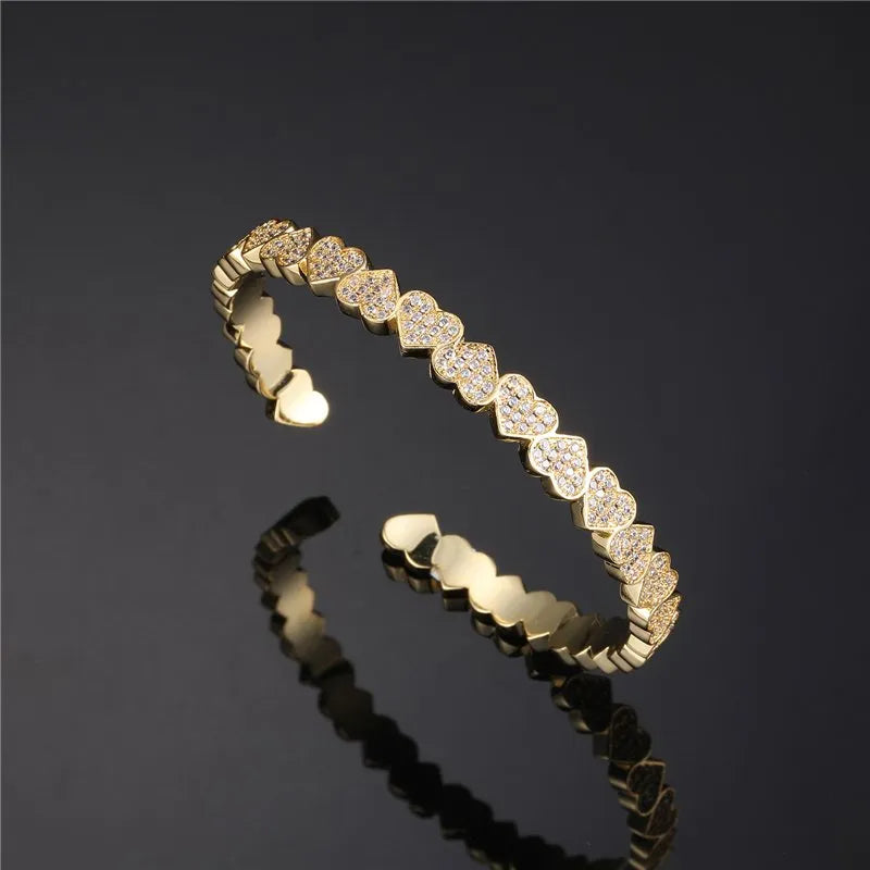 6mm Eternity Heart Cuff Bracelet 18k Gold