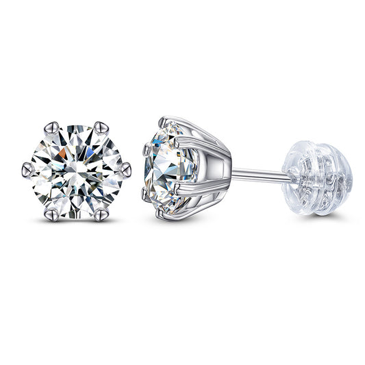 Round Cut Diamond Stud Earrings 925 Silver + Moissanite