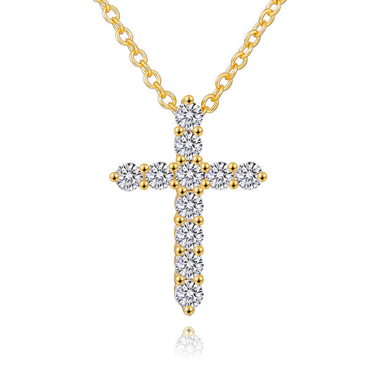 Moissanite Micro Cross Pendant - 18k Gold Vermeil