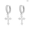 Drop Cross Hoop Earrings 925 Silver + Moissanite