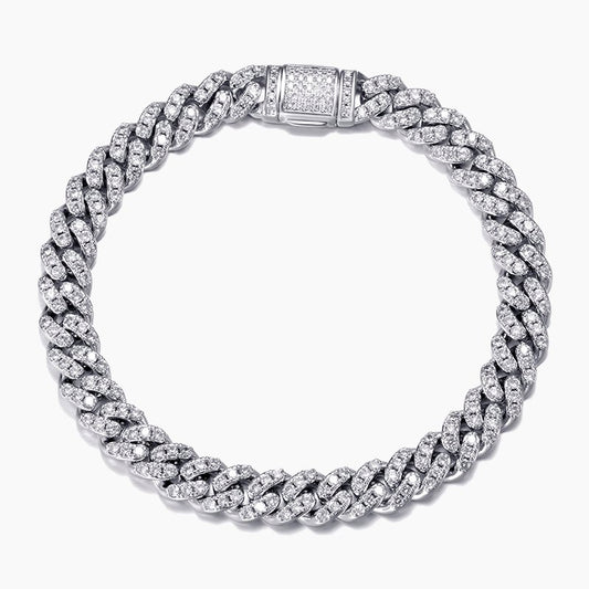 8mm Diamond Cuban Bracelet White Gold