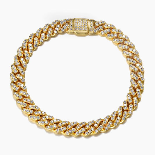 8mm Diamond Cuban Bracelet 18k Yellow Gold