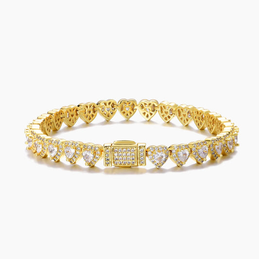 7mm Heart Cluster Tennis Bracelet 18k Yellow Gold