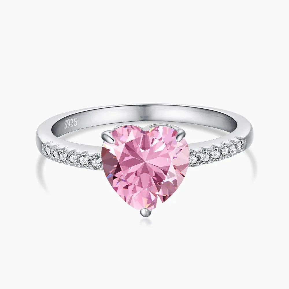 925 Silver Pink Heart Cut / Micro Pave Band