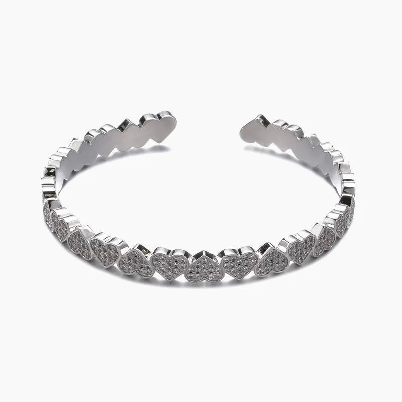 6mm Eternity Heart Cuff Bracelet White Gold