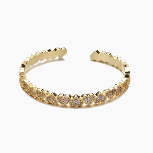 6mm Eternity Heart Cuff Bracelet 18k Gold