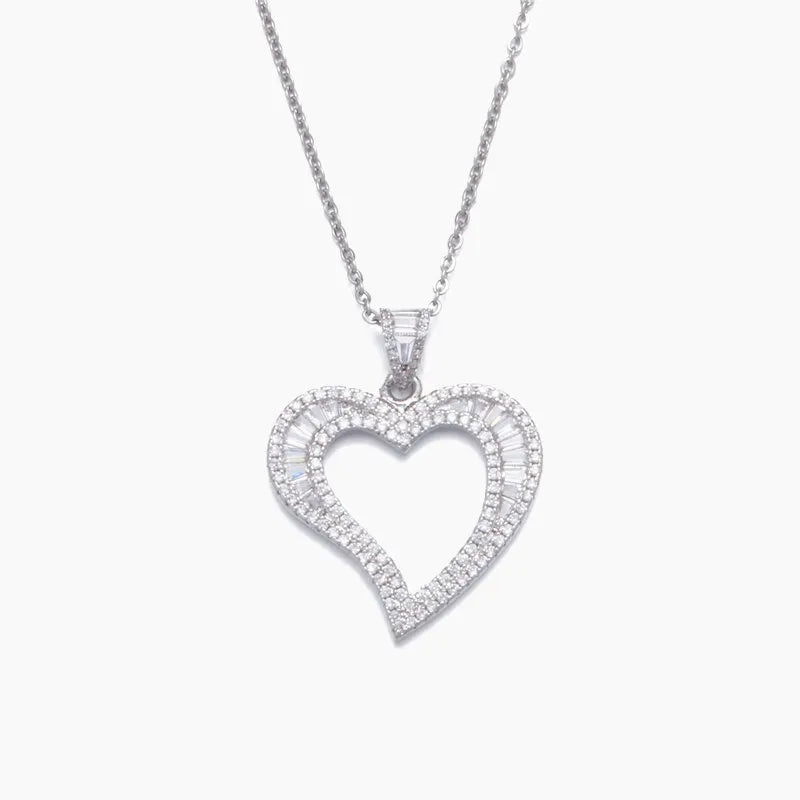 Baguette Heart Pendant White Gold