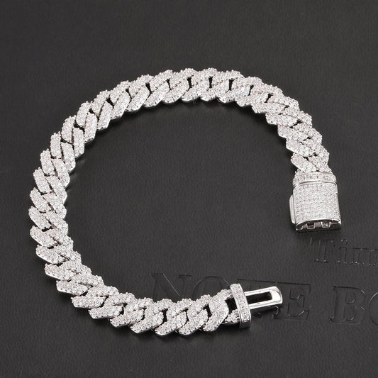 10mm Diamond Prong Cuban Bracelet White Gold