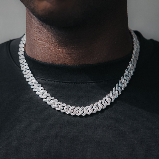 10mm Diamond Prong Cuban Link Chain White Gold