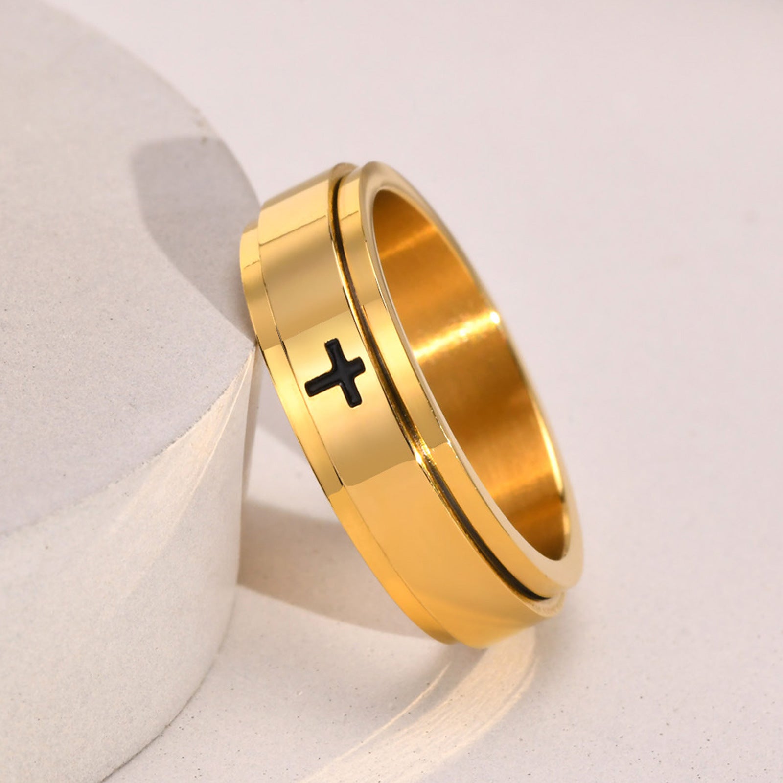 6mm Small Cross Band Ring Gold