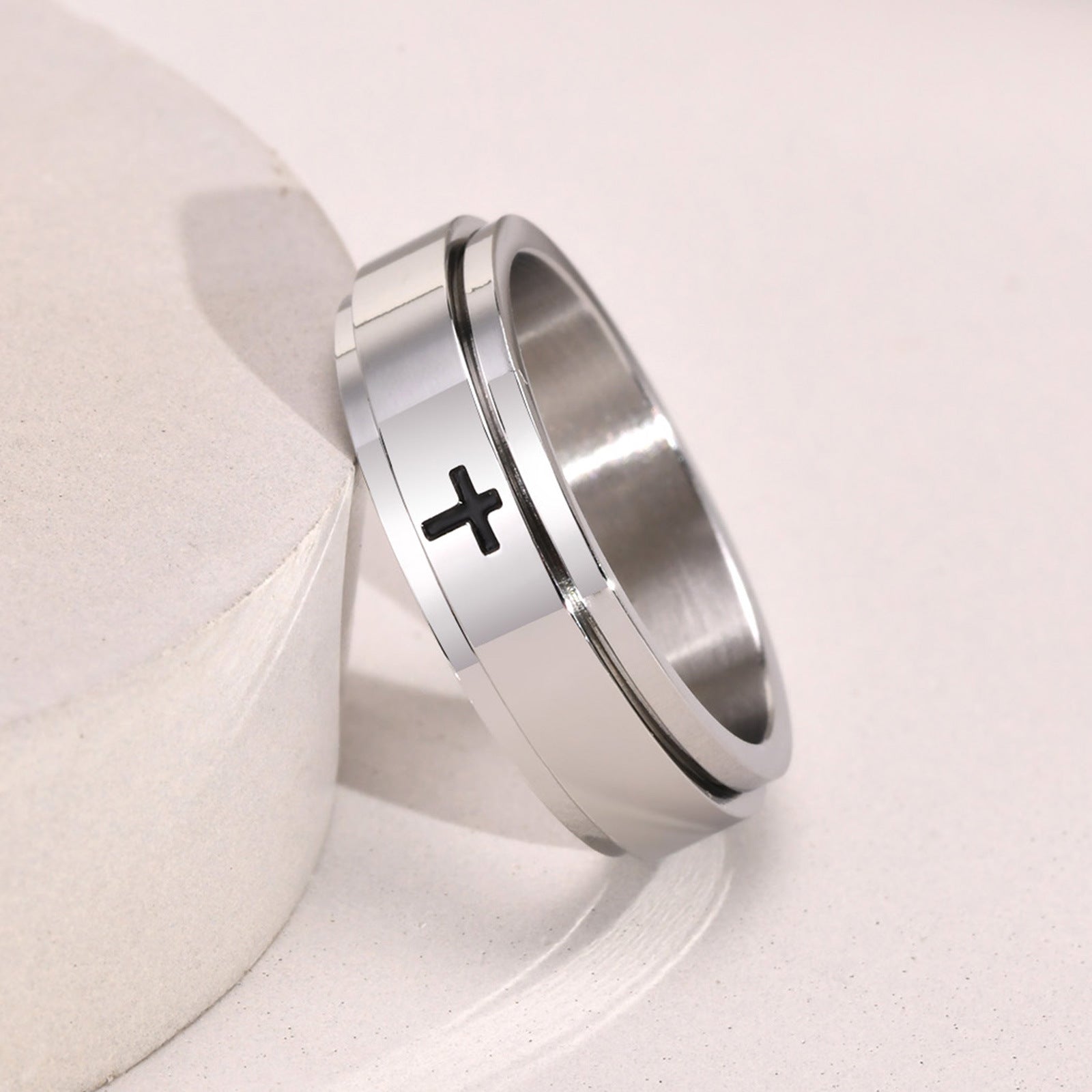 6mm Small Cross Band Ring Silver