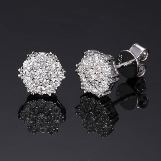 7mm Cluster Earrings 925 Silver + Moissanite