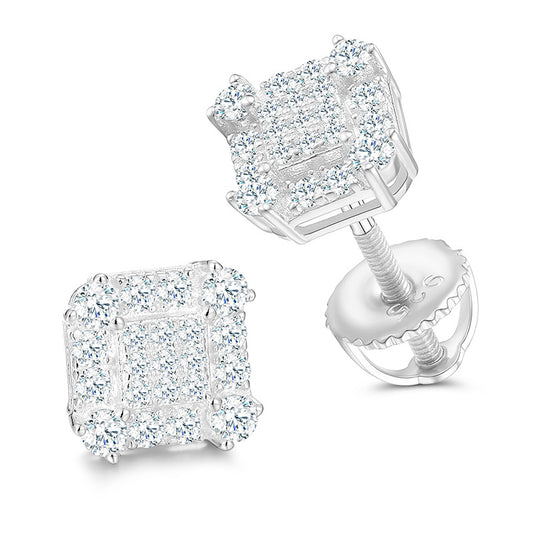 8mm Cluster Square Earrings 925 Silver + Moissanite