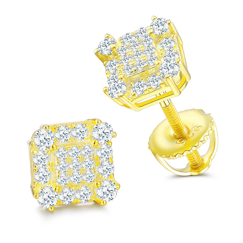 8mm Cluster Square Earrings 18k Gold Vermeil + Moissanite